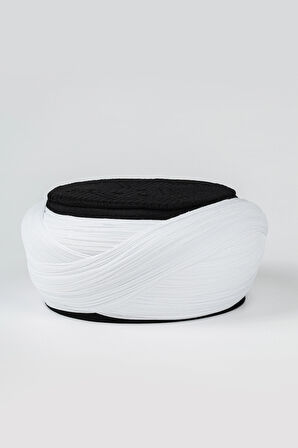 Namaz Sarığı - Beyaz Kumaş - Siyah Takke - Çapraz Sarım - Nâli Şerif - 7 metre