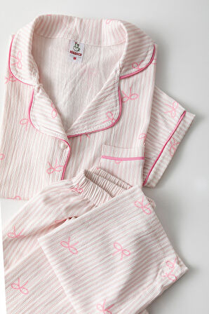 Kısa Kol Gömlek Yaka Kadın Pinterest Pijama Takımı - Yazlık Kadın Pijama- Geniş Beden Aralığı