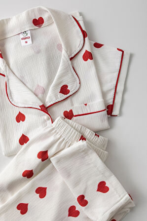 Kısa Kol Gömlek Yaka Kadın Pinterest Pijama Takımı - Yazlık Kadın Pijama- Geniş Beden Aralığı