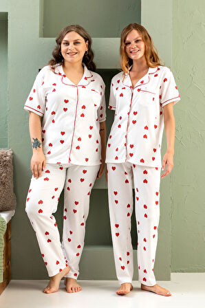 Kısa Kol Gömlek Yaka Kadın Pinterest Pijama Takımı - Yazlık Kadın Pijama- Geniş Beden Aralığı