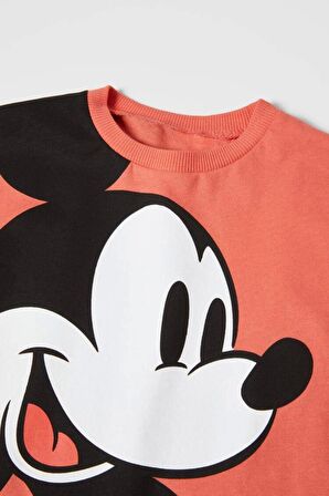 Unisex Çocuk Mickey Mouse Baskılı Pamuklu Bisiklet Yaka T-shirt ve Şort Alt Üst Takım