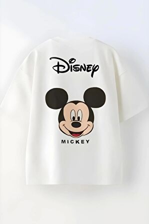 Unisex Bebek & Çocuk Mickey Mouse Baskılı Pamuklu Bisiklet Yaka Beyaz T-shirt ve Şort Alt Üst Takım