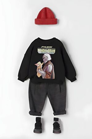 Unisex Bebek & Çocuk Star Wars Baskılı Siyah Renk 2 İplik Şardonlu Sweatshirt