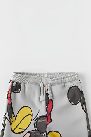 Unisex Çocuk Mickey Mouse Baskılı 3 İplik Şardonsuz Sweat ve Eşofman Alt Üst Takım Dar Kalıp