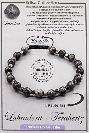 Sertifikalı AAA+ Kalite Gerçek Terahertz - Labradorit Taşı Bileklik