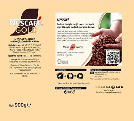 Nescafe Gold Kahve Teneke 900 Gr X 6 Adet