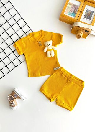 Neşeli Bebekler Oyuncaklı Cepli Şortlu Takım Sarı
