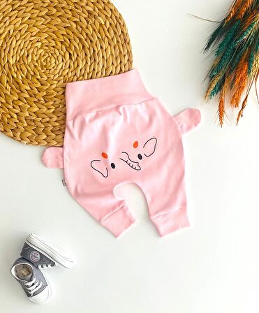 Neşeli Bebekler Fil  Desen Mevsimlik Kumaş Tek Alt Pembe