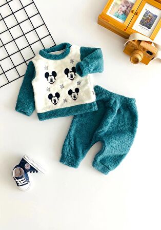Neşeli Bebekler Mickey Nakışlı Desen Welsoft Takım Yeşil