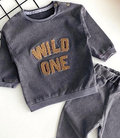 Neşeli Bebekler Wild One Nakışlı Kot Takım Siyah