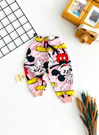 Neşeli Bebekler Fare Baskılı Tek Alt Pembe