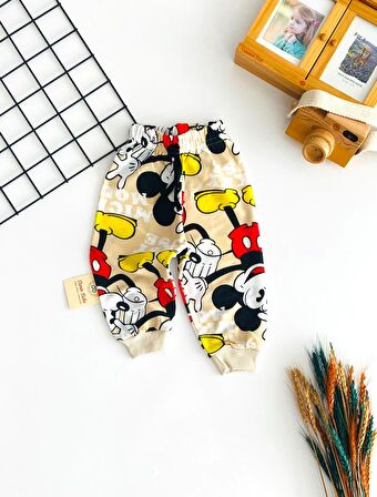 Neşeli Bebekler Mickey Baskılı Tek Alt Bej