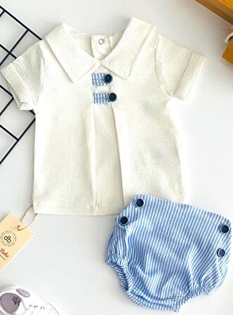 Neşeli Bebekler Gofre Kumaş Sırt Çıtçıtlı Kilotlu Erkek Bebe Takım