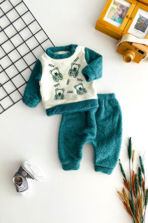 Neşeli Bebekler Toy Ayıcık Nakışlı Welsoft Takım Yeşil