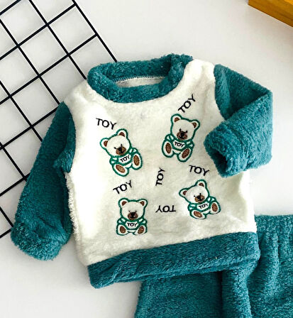Neşeli Bebekler Toy Ayıcık Nakışlı Welsoft Takım Yeşil