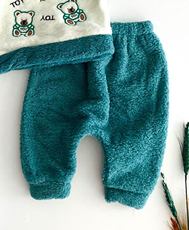 Neşeli Bebekler Toy Ayıcık Nakışlı Welsoft Takım Yeşil