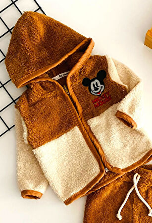 Neşeli Bebekler Mickey Kabartma Desen Welsoft Takım Kahve