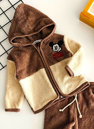 Neşeli Bebekler Mickey Kabartma Desen Welsoft Takım Kahve