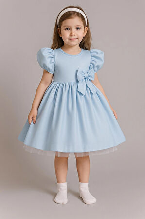 Kız Çocuk Ön Arka Fiyonk Detaylı Yaka Incili Balo Parti Mezuniyet Doğum Günü Elbise