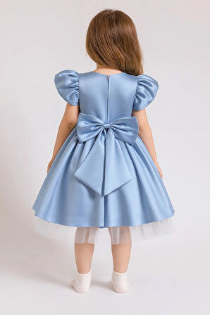 Kız Çocuk Ön Arka Fiyonk Detaylı Yaka Incili Balo Parti Mezuniyet Doğum Günü Elbise