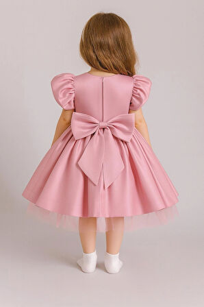Kız Çocuk Ön Arka Fiyonk Detaylı Yaka Incili Balo Parti Mezuniyet Doğum Günü Elbise