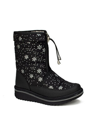 Lepetit Çocuk Kar Botu Kar Desenli Fermuarlı Kürklü Kaymaz Taban 35-45