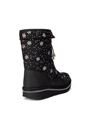 Lepetit Çocuk Kar Botu Kar Desenli Fermuarlı Kürklü Kaymaz Taban 35-45