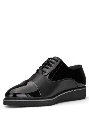 Erkek Günlük Casual Ayakkabı Damat Bağcıklı Siyah Tabanlı Klasik Kundura PV-603