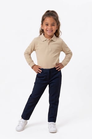 Unisex Çocuk Uzun Kollu Polo Yaka Lakost Okul Tişörtü