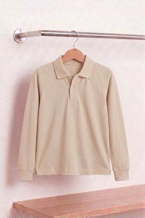 Unisex Çocuk Uzun Kollu Polo Yaka Lakost Okul Tişörtü