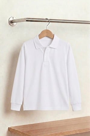 Unisex Çocuk Uzun Kollu Polo Yaka Lakost Okul Tişörtü