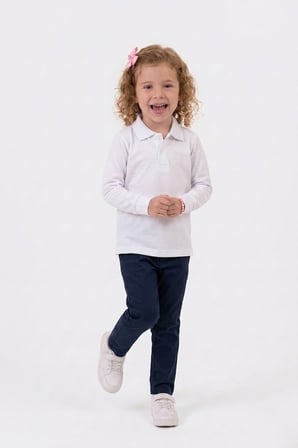 Unisex Çocuk Uzun Kollu Polo Yaka Lakost Okul Tişörtü