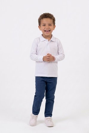Unisex Çocuk Uzun Kollu Polo Yaka Lakost Okul Tişörtü