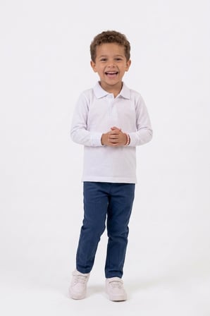 Unisex Çocuk Uzun Kollu Polo Yaka Lakost Okul Tişörtü