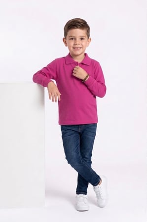 Unisex Çocuk Uzun Kollu Polo Yaka Lakost Okul Tişörtü
