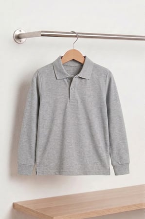 Unisex Çocuk Uzun Kollu Polo Yaka Lakost Okul Tişörtü