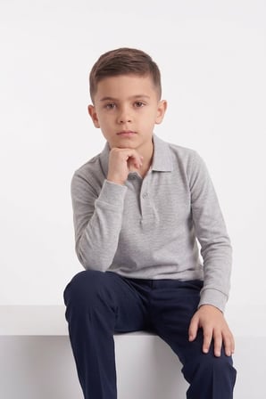 Unisex Çocuk Uzun Kollu Polo Yaka Lakost Okul Tişörtü