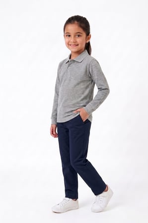 Unisex Çocuk Uzun Kollu Polo Yaka Lakost Okul Tişörtü