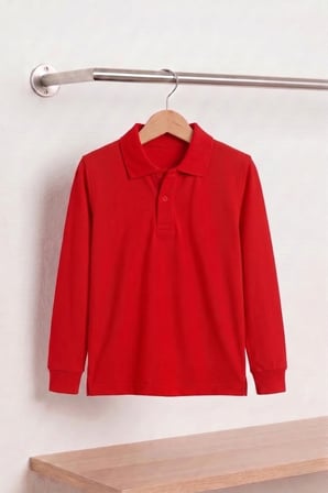 Unisex Çocuk Uzun Kollu Polo Yaka Lakost Okul Tişörtü