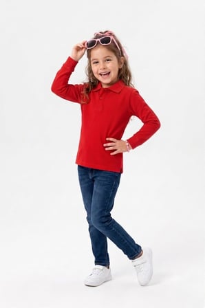 Unisex Çocuk Uzun Kollu Polo Yaka Lakost Okul Tişörtü