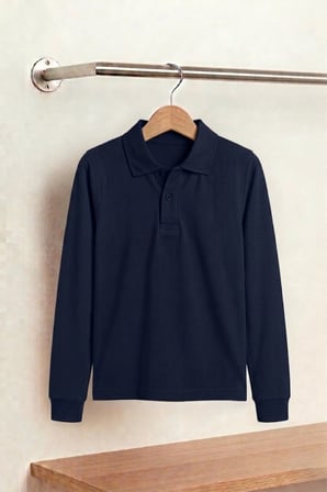 Unisex Çocuk Uzun Kollu Polo Yaka Lakost Okul Tişörtü
