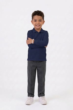 Unisex Çocuk Uzun Kollu Polo Yaka Lakost Okul Tişörtü