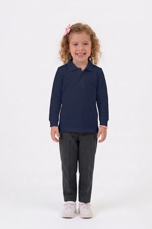 Unisex Çocuk Uzun Kollu Polo Yaka Lakost Okul Tişörtü