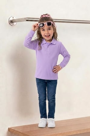 Unisex Çocuk Uzun Kollu Polo Yaka Lakost Okul Tişörtü