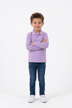 Unisex Çocuk Uzun Kollu Polo Yaka Lakost Okul Tişörtü