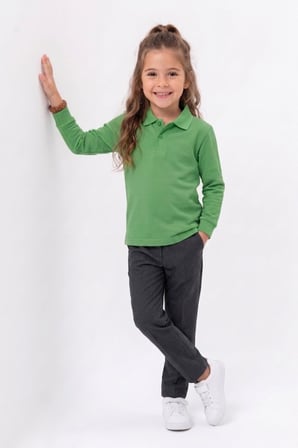 Unisex Çocuk Uzun Kollu Polo Yaka Lakost Okul Tişörtü