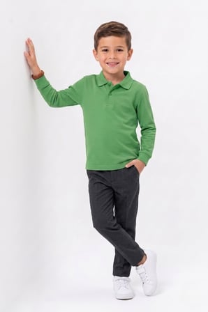 Unisex Çocuk Uzun Kollu Polo Yaka Lakost Okul Tişörtü
