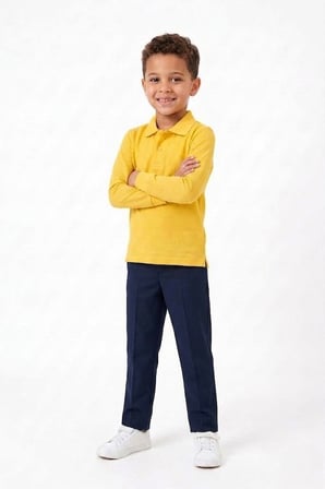 Unisex Çocuk Uzun Kollu Polo Yaka Lakost Okul Tişörtü