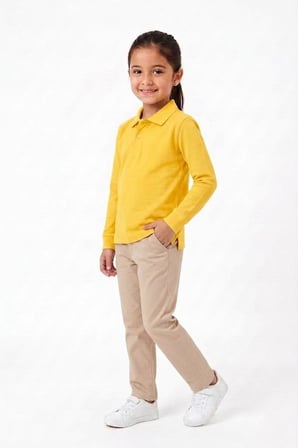 Unisex Çocuk Uzun Kollu Polo Yaka Lakost Okul Tişörtü