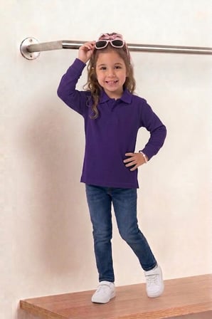 Unisex Çocuk Uzun Kollu Polo Yaka Lakost Okul Tişörtü